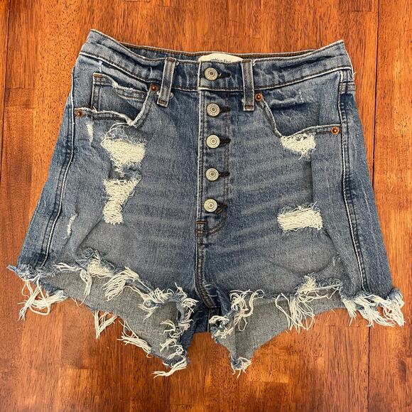 Abercrombie & Fitch Ultra High Rise Denim Jeans Cut Off Mom Shorts Women's 25 - Picture 2 of 10